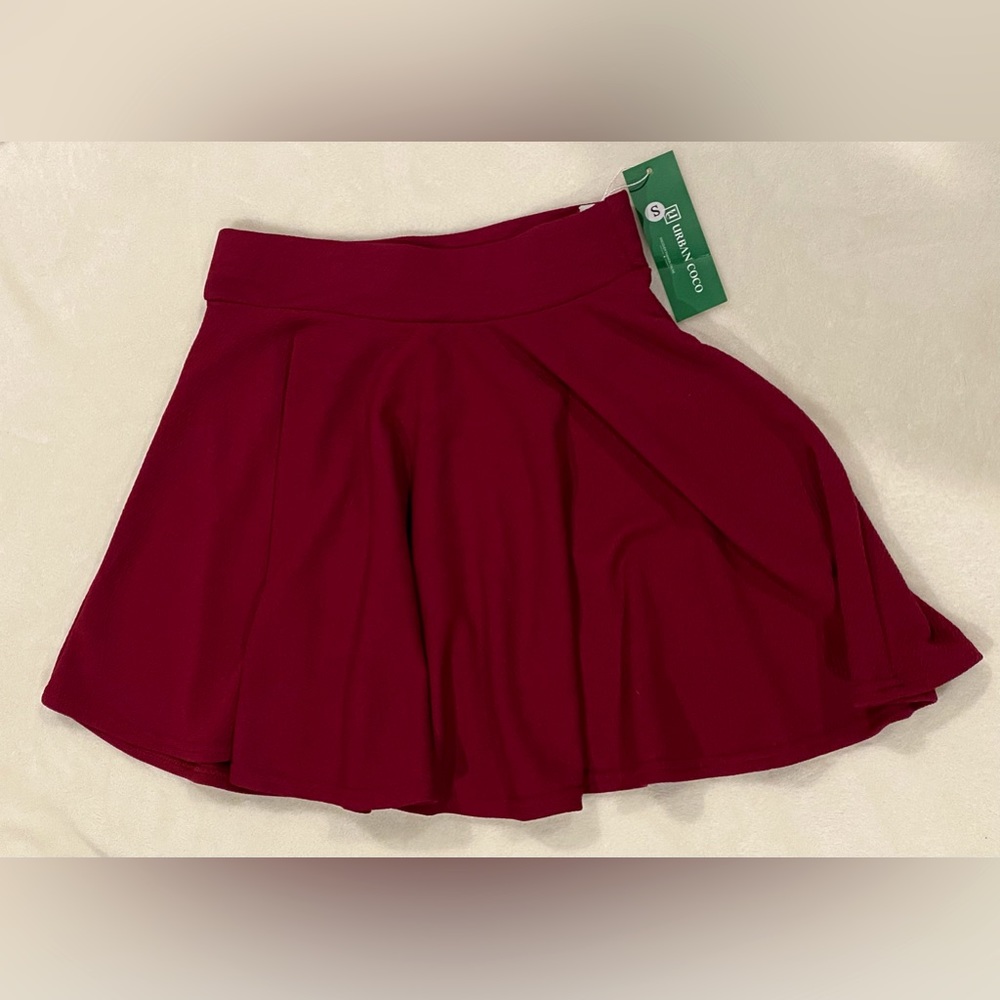 Dark Red Skater Mini Skirt